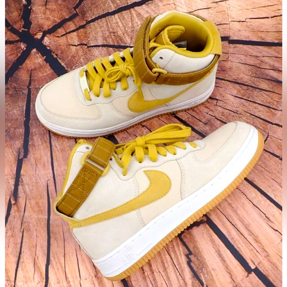 Nike Air Force 1 '08 Mid SAMPLE Shoe Leather Canvas Wheat Gold Womens Size 7